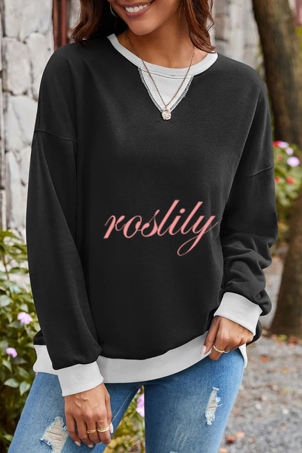 Fashionable Contrasting Color Loose Long-sleeved Casual Sweatshirt