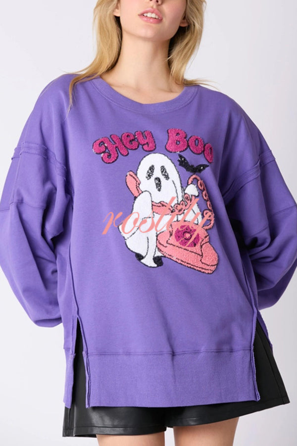 Halloween Cartoon Ghost Sequin Loose Casual Sweatshirt