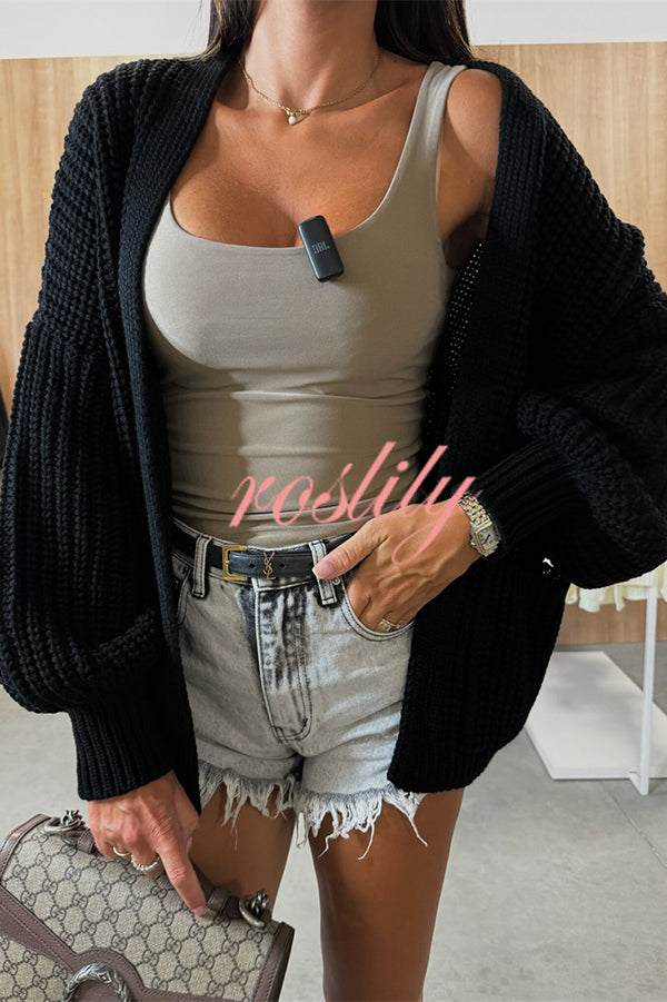 Solid Color V-neck Long-sleeved Casual Knitted Cardigan