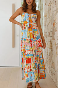 Radiant As Always Unique Print Front Tie-up Slip Maxi Dress