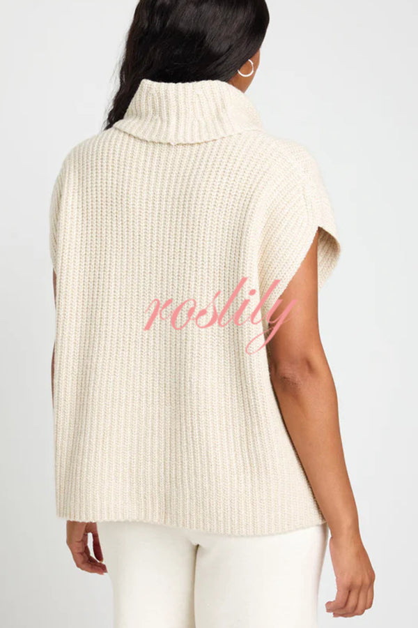 Comfortable and Luxe Knit TurtleNeck Cap Sleeves Lightweight Sweater