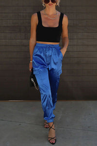 Something Great Satin Pocketed Elastic Waist Cargo Pants