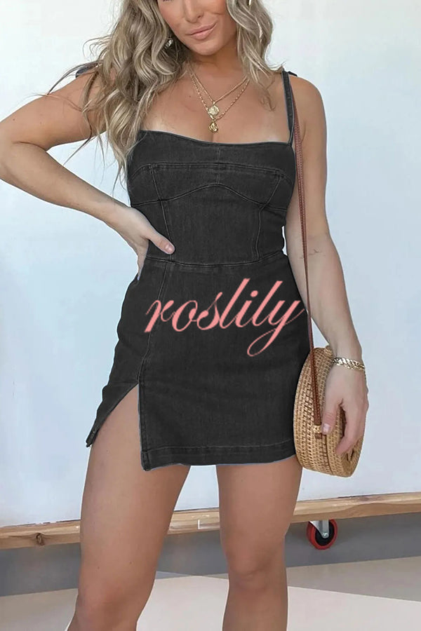 Sexy Backless Slim Fit Slit Denim Mini Dress