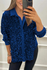 Fashion Velvet Sequined Loose Casual Long-sleeved Shirt