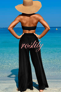 Solid Color Loose Metal Buckle Beach Pants