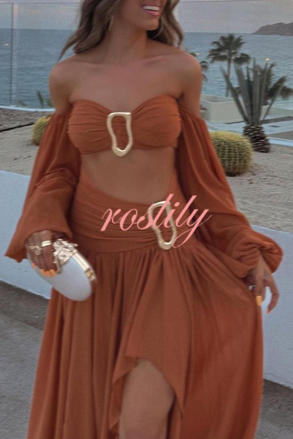 Vacation Chic Off Shoulder Balloon Sleeve Back Smocked Crop Top