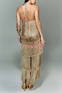 Sexy Halterneck Backless Elegant Fringe Maxi Dress