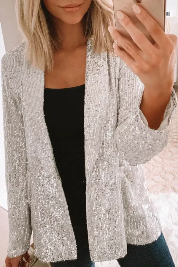 Long Sleeve Sequined Lapel Blazer