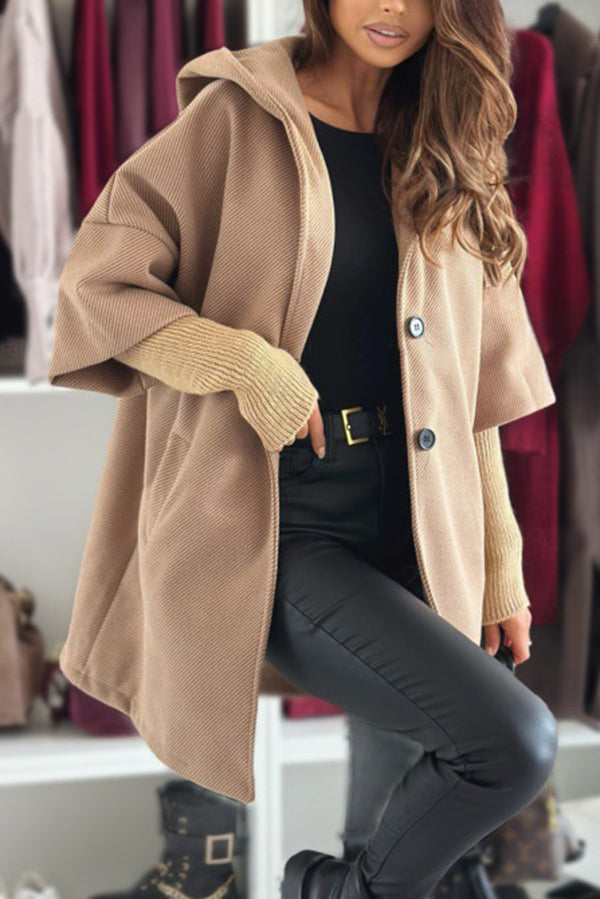 Solid Color Loose Pocket Hooded Long Sleeve Jacket