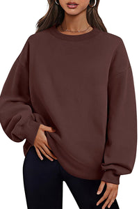 Solid Color Round Neck Pocket Loose Warm Long Sleeve Sweatshirt