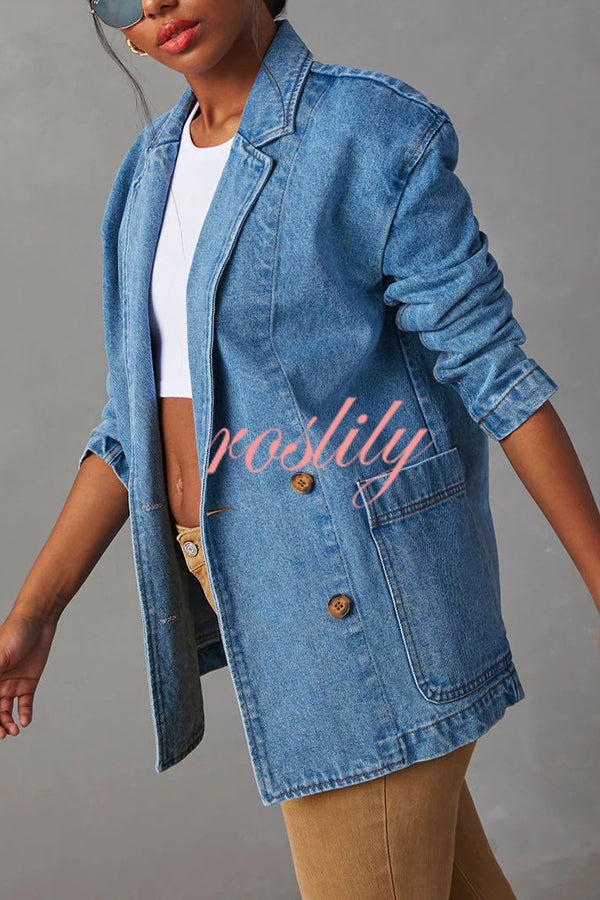 Breaking The Rules Denim Button Up Lapel Loose Blazer Jacket