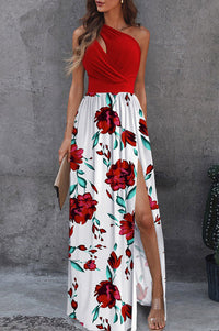 Jolie Floral One Shoulder Cutout Slit Maxi Dress