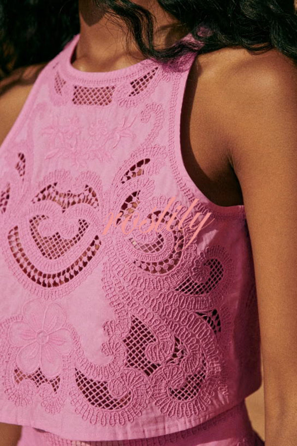 Look Stunning Cutout Embroidery Lace Crop Tank Top