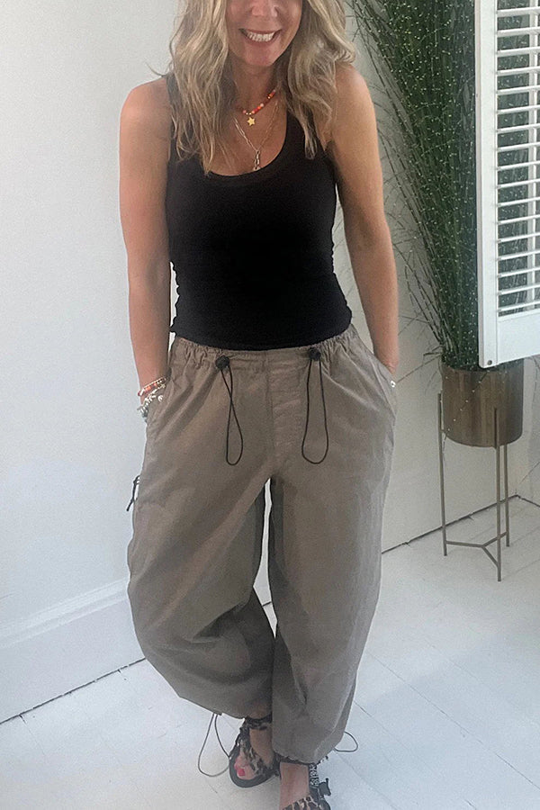 Street Style Drawstring Elastic Waist Pocketed Cargo Pants