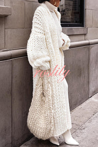 Embrace The Cold Solid Color Long Sleeve Knitted Loose Maxi Cardigan