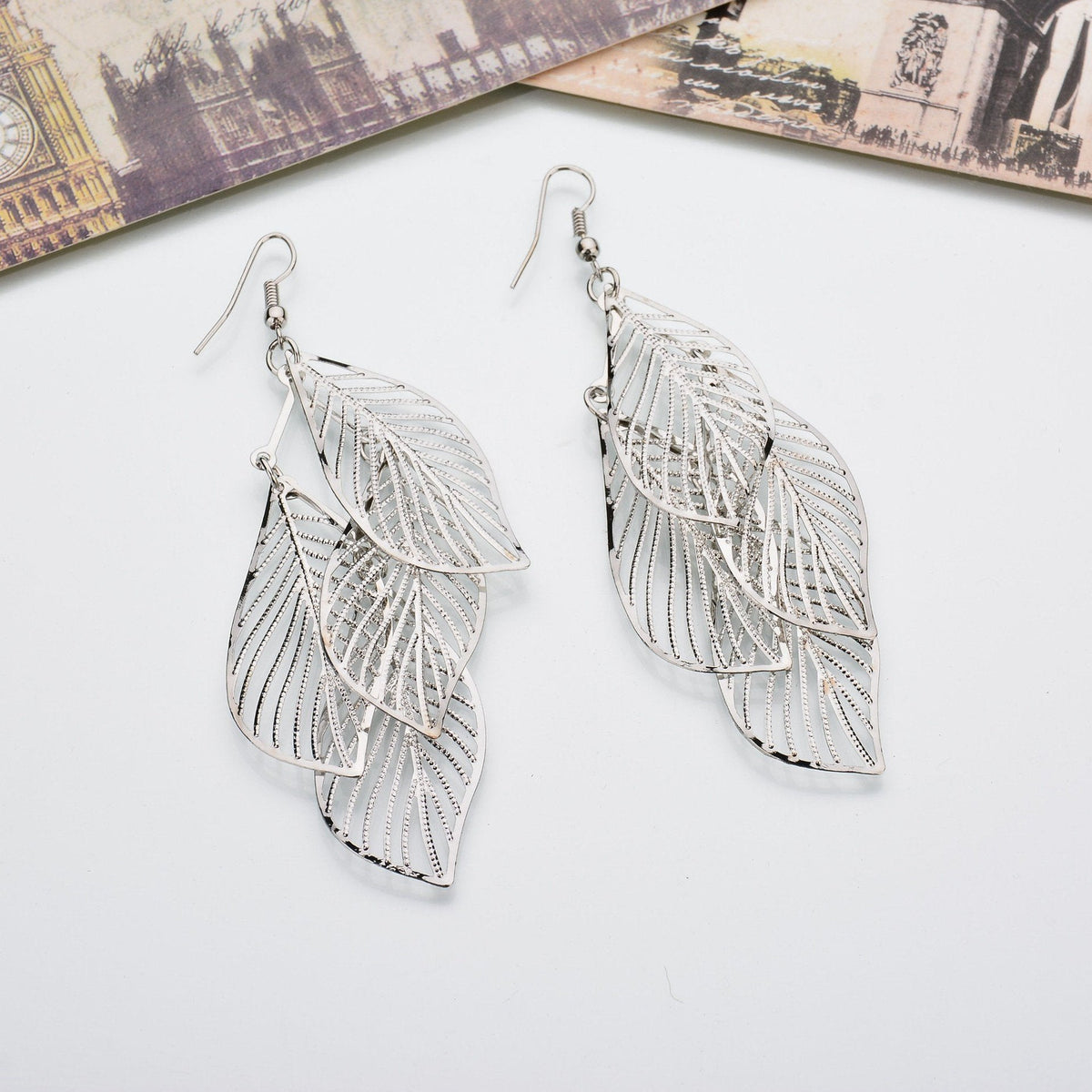 Multi Leaf Pattern Drop Earrings