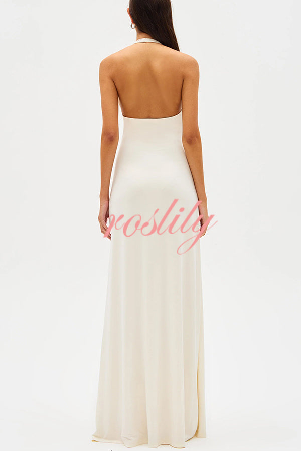 Sexy Silhouette Deep U-neck Halter Waterfall Sash Drape Maxi Dress