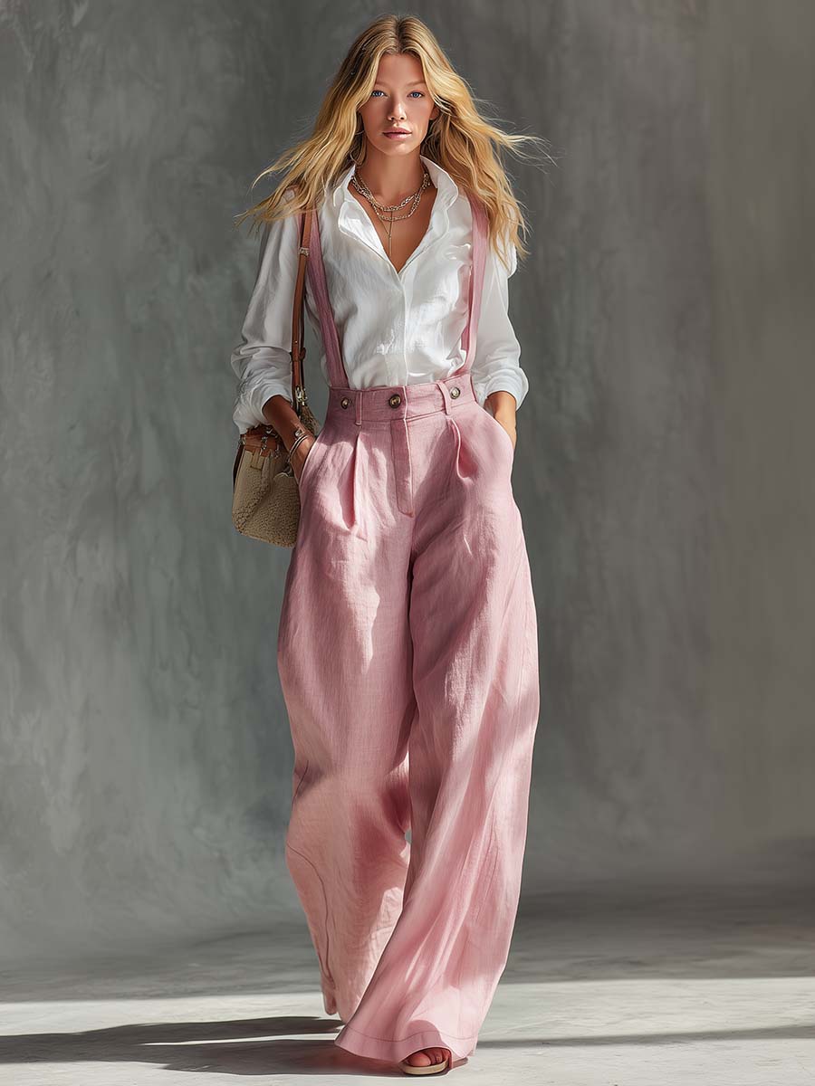 Elegant Vintage Versatile Cotton And Linen Wide-leg Pants Overalls