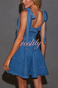 Stylish Lace-up Backless Stretch-fitting Denim Mini Dress