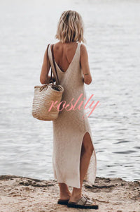 Vacation Breeze Knit Slit Loose Tank Midi Dress