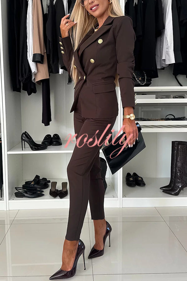 Feeling of Confidence Metal Button Long Sleeve Lapel Blazer