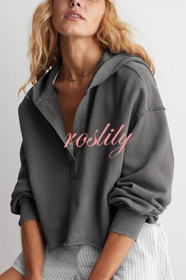 Solid Color Casual Long Sleeve Loose Hooded Sweatshirt