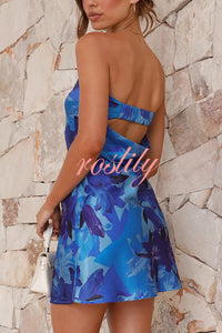 Dreamworld Satin Floral Print Sexy Strapless Backless Mini Dress