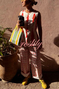 Good Luck Linen Blend Koi Pattern High Rise Elastic Waist Loose Pants