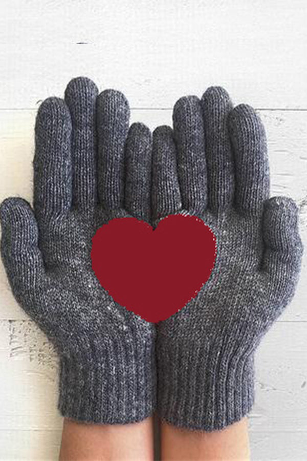 Heart Print Knitted Gloves