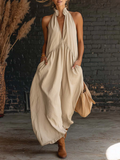 Halter Deep V Boho Maxi Dress