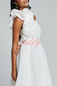 Romantic Seaside One Shoulder Frill Detail Sleeve Layered Midi Dress