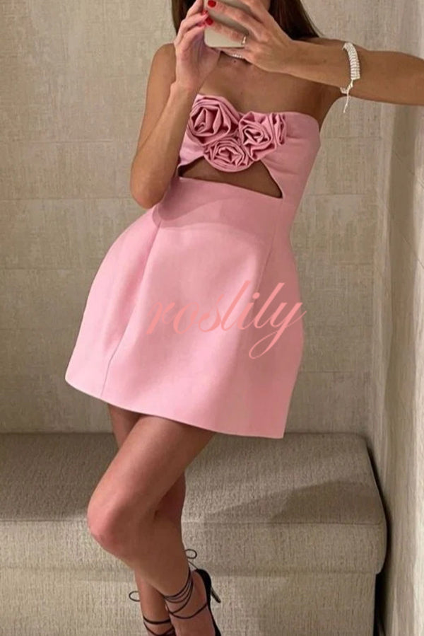 Three-dimensional Flower Sexy Off-shoulder Hollow Mini Dress