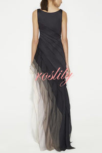 Elegant and Mysterious Tulle Gradient Cascading Design Gown Maxi Dress