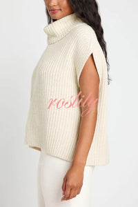 Comfortable and Luxe Knit TurtleNeck Cap Sleeves Lightweight Sweater