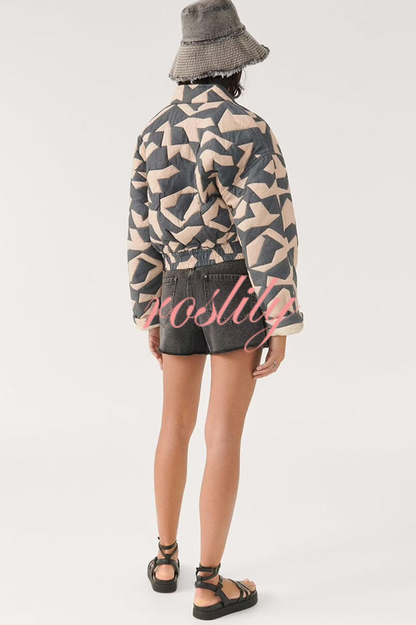 Chrissa Unique Printed Casual Long Sleeve Pocket Cotton Jacket