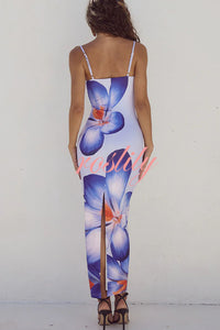 Definitely Memorable Abstract Floral Print Slip Stretch Maxi Dress