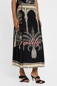 Satin Botanical Print Sleeveless Lounge Top and Midi Skirt Set