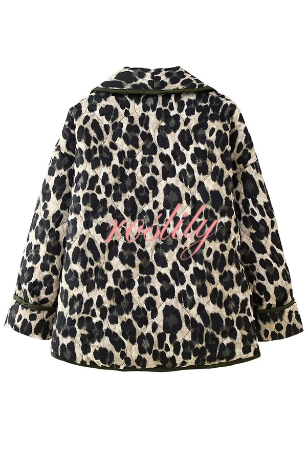 Leopard Print Loose Lapel Pocket Jacket