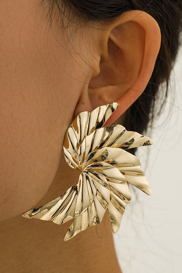 Exaggerated Spiral Gold-plated Leaf Geometric Metal Earrings