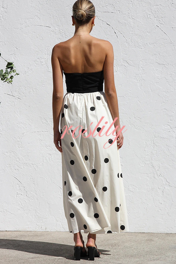 Polka Dot Print Off-shoulder Contrast Color Maxi Dress