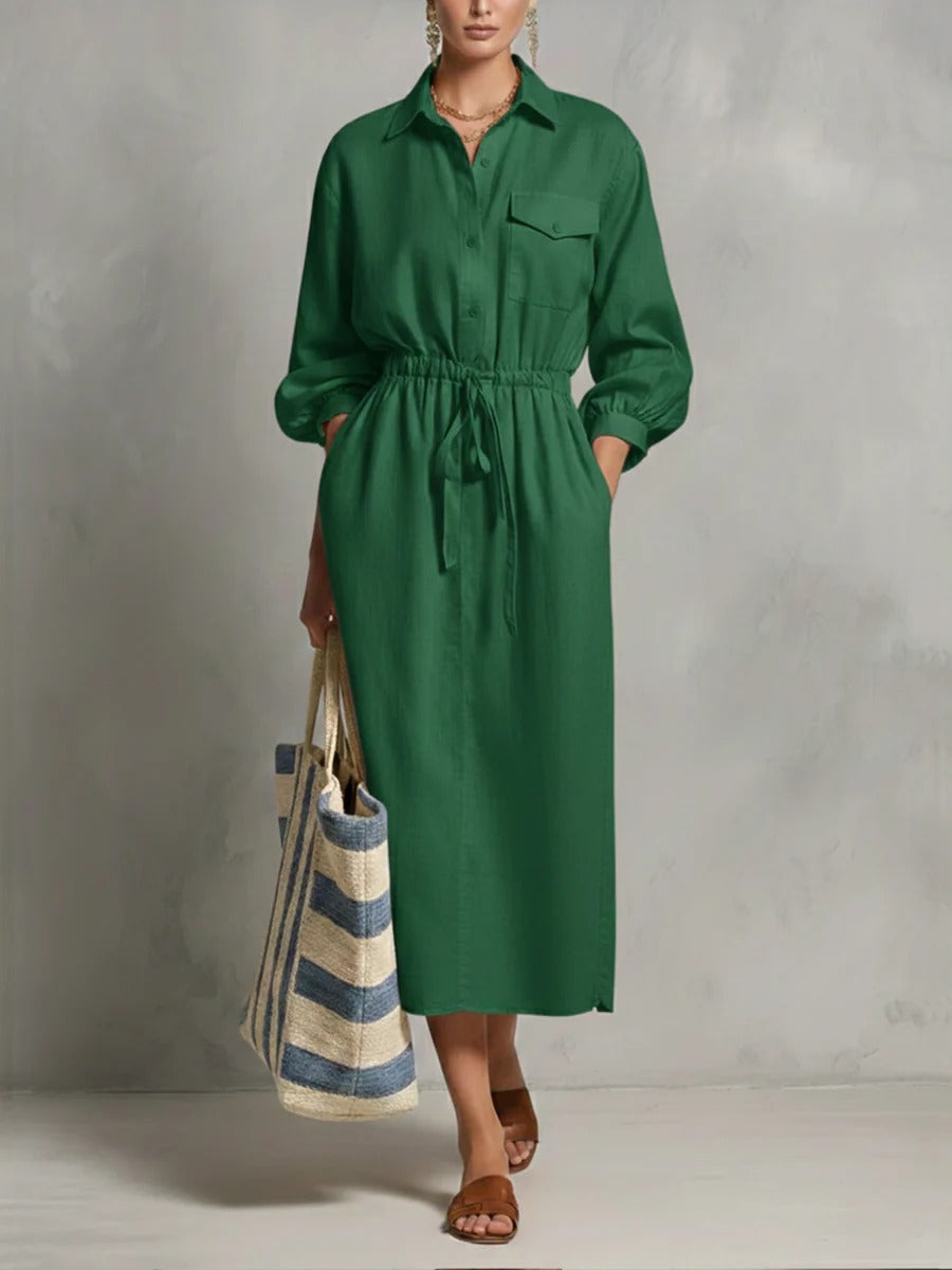 Effortless Drawstring Midi Shirt Dress