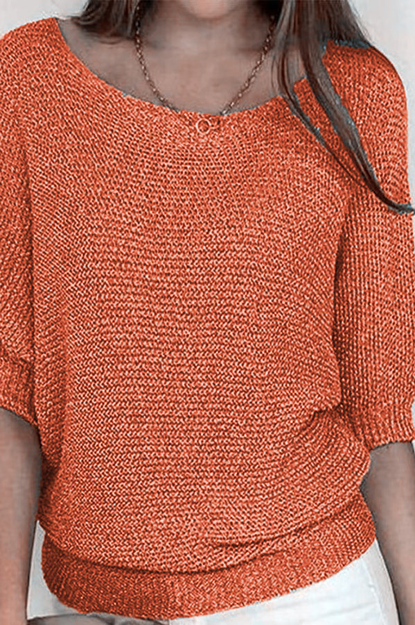 Crew Neck Knitted Half Sleeve Sweater