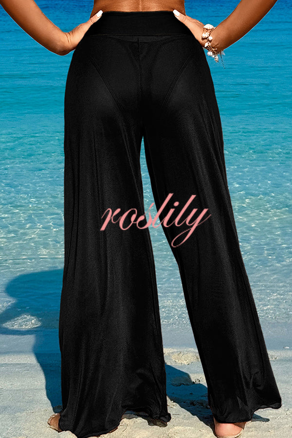 Solid Color Loose Metal Buckle Beach Pants