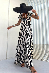 Fresh Breeze Ethnic Unique Print Ruffle Sleeve A-line Maxi Dress