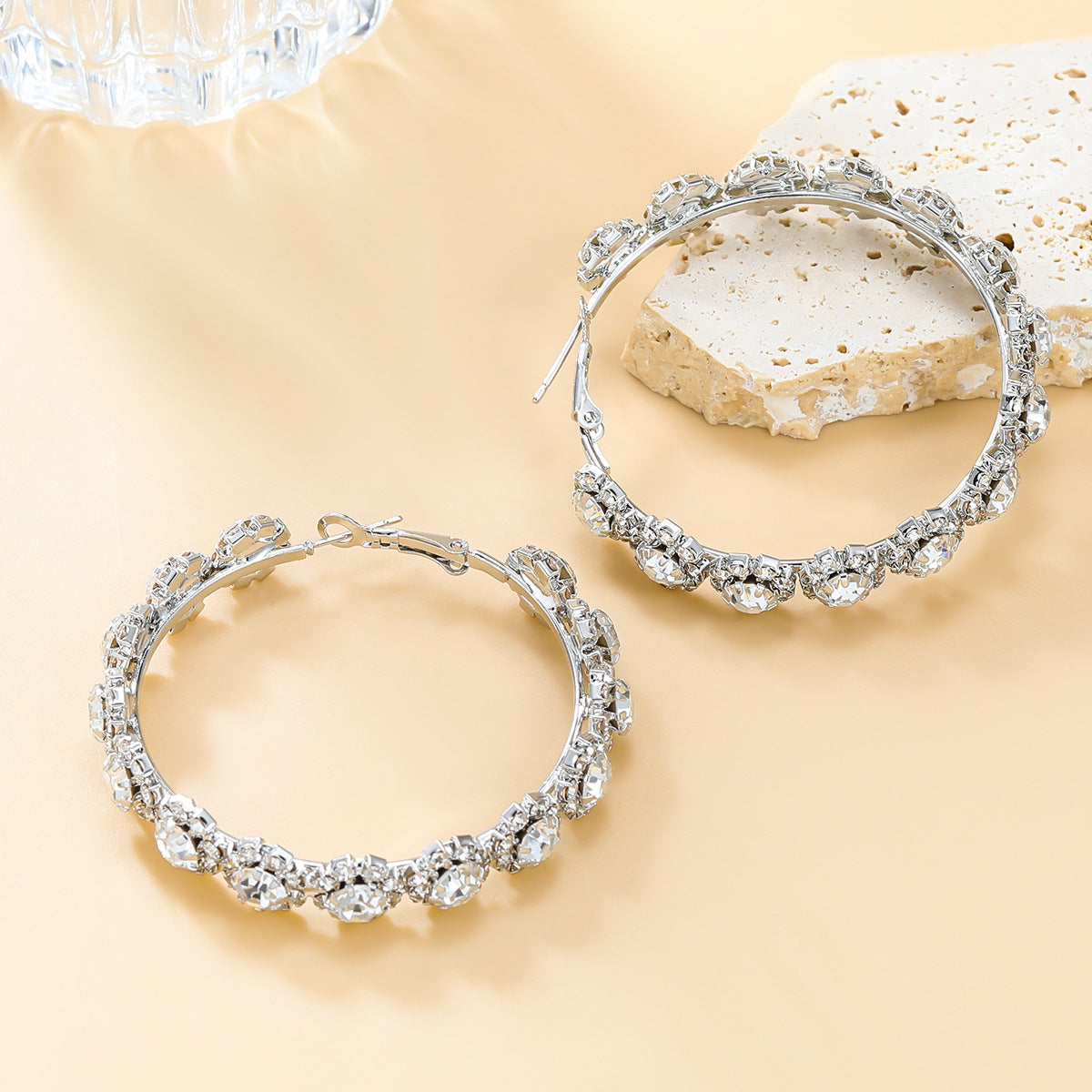 Textured Rhinestone Hoop Earrings