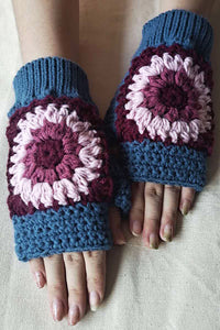 Knitted Sunflower Warm Half Finger Wool Gloves