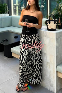 Gina Contrast Color Unique Print Strapless Stretch Maxi Dress