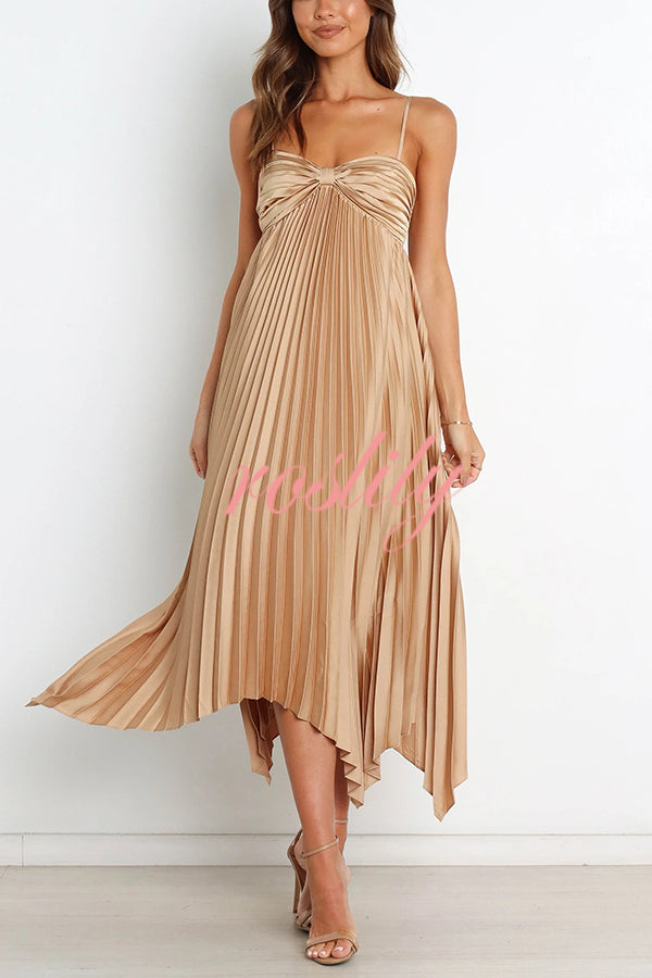 Solid Color Sexy Suspender Pleated Irregular Midi Dress