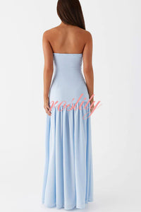 Eden Patchwork Semi-sheer Chiffon Strapless Maxi Dress