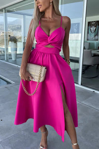 Florida Keys Cutie Pocketed Cutout Slit Midi Dress